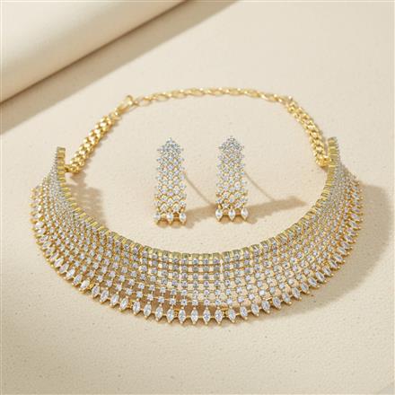 Cz Classic Necklace Set With Mehndi 2 Tone Rhodium Plating