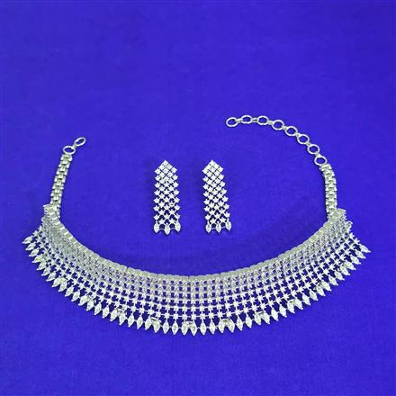 Cz Classic Necklace Set With Mehndi 2 Tone Rhodium Plating