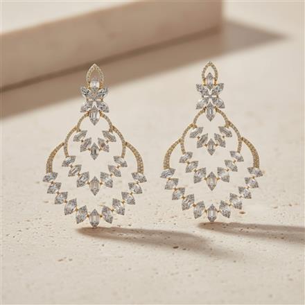 Cz Classic Earring With Mehndi 2 Tone Rhodium Plating