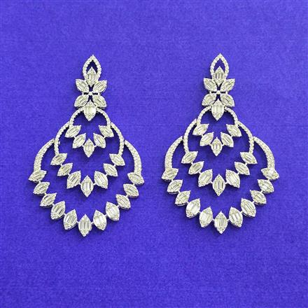 Cz Classic Earring With Mehndi 2 Tone Rhodium Plating