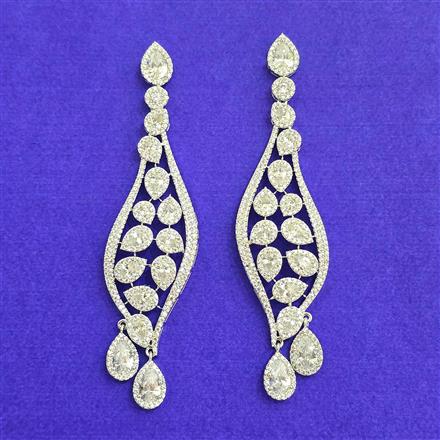 Cz Classic Earring With Mehndi 2 Tone Rhodium Plating