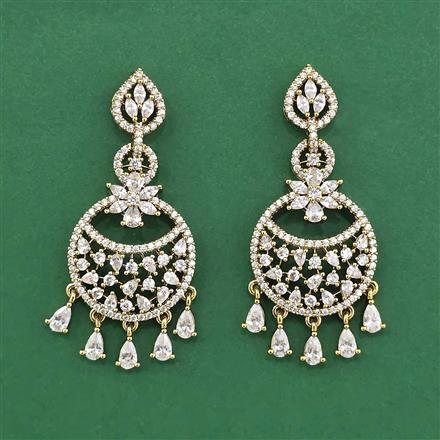 Cz Classic Earring With Mehndi 2 Tone Rhodium Plating