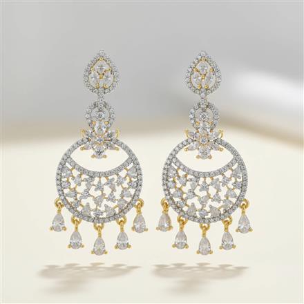 Cz Classic Earring With Mehndi 2 Tone Rhodium Plating