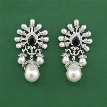 Cz Classic Earring With Rhodium Plating