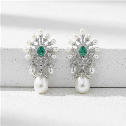 Cz Classic Earring With Rhodium Plating
