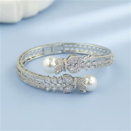 Cubic Zirconia Openable Kada With 2 Tone Rhodium Plating