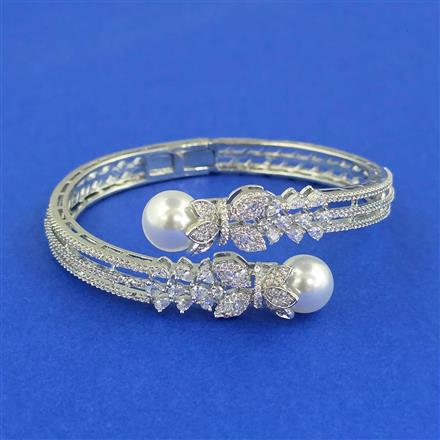 Cubic Zirconia Openable Kada With 2 Tone Rhodium Plating