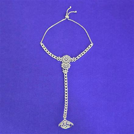 Cz Classic Hath Pan With Mehndi 2 Tone Rhodium Plating