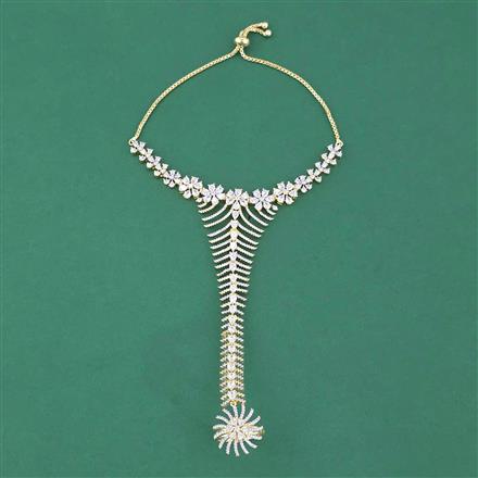 Cz Classic Hath Pan With Mehndi 2 Tone Rhodium Plating