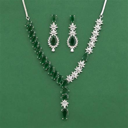 Cz Classic Necklace Set With Rhodium Plating