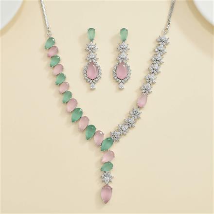 Cz Classic Necklace Set With Rhodium Plating