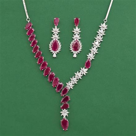 Cz Classic Necklace Set With Rhodium Plating
