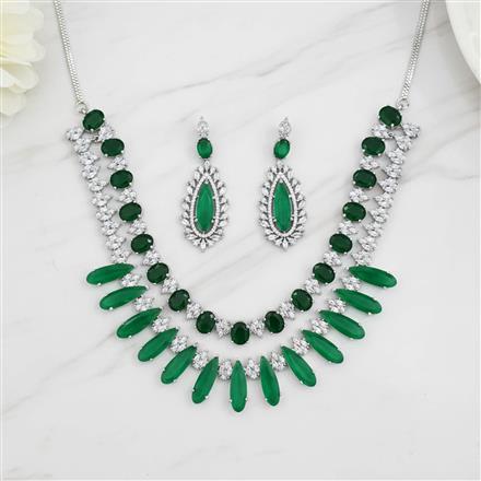 Cz Classic Necklace Set With Rhodium Plating
