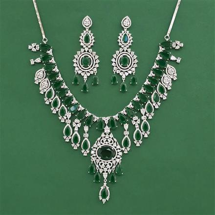 Cz Classic Necklace Set With Rhodium Plating