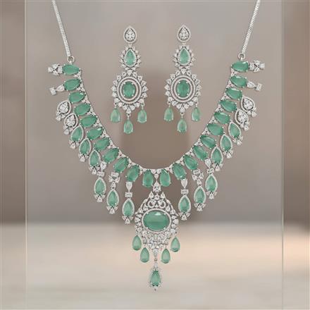 Cz Classic Necklace Set With Rhodium Plating