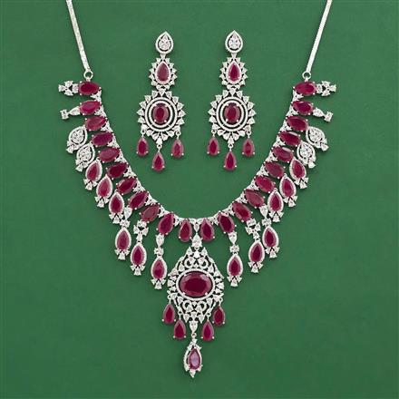 Cz Classic Necklace Set With Rhodium Plating