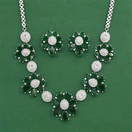 Cz Classic Necklace Set With Rhodium Plating