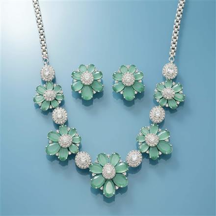 Cz Classic Necklace Set With Rhodium Plating