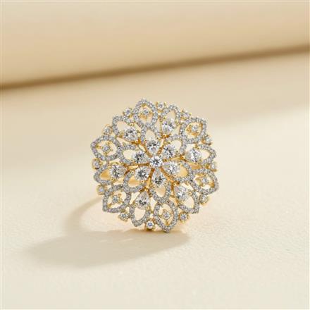 Cz Adjustable Ring With Mehndi 2 Tone Rhodium Plating