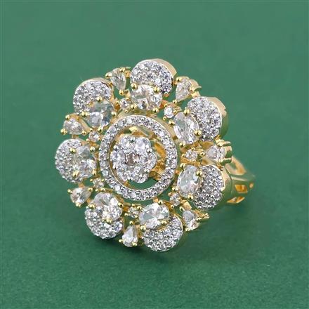 Cz Classic Ring With Mehndi 2 Tone Rhodium Plating