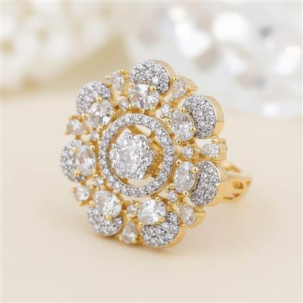 Cz Classic Ring With Mehndi 2 Tone Rhodium Plating