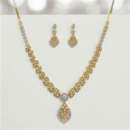 Cubic Zirconia Classic Necklace Set With 2 Tone Rhodium Plating