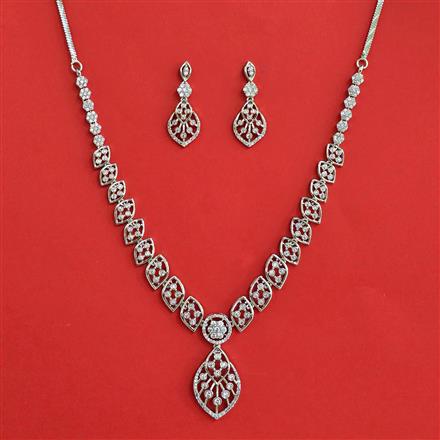 Cubic Zirconia Classic Necklace Set With 2 Tone Rhodium Plating