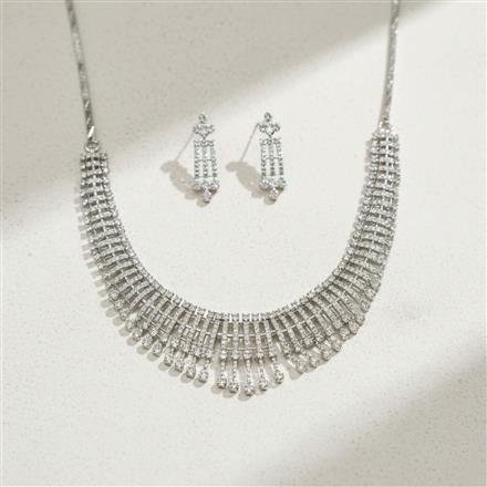 Cz Classic Necklace Set With 2 Tone Rhodium Plating