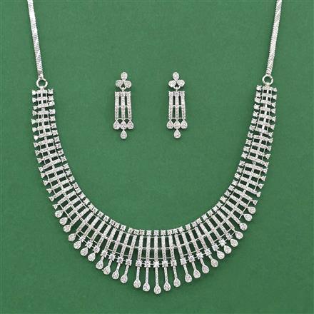 Cz Classic Necklace Set With 2 Tone Rhodium Plating