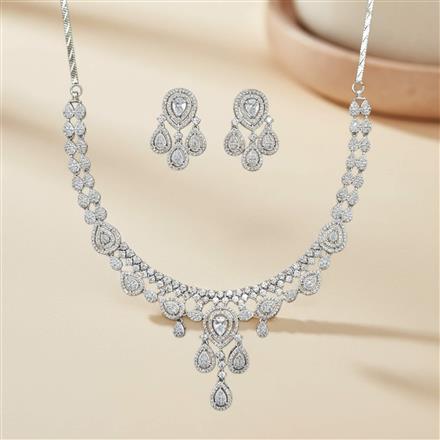 Cz Classic Necklace Set With 2 Tone Rhodium Plating