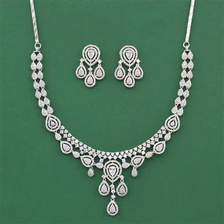 Cz Classic Necklace Set With 2 Tone Rhodium Plating