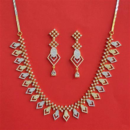 Cubic Zirconia Classic Necklace Set With Mehndi 2 Tone Rhodium Plating