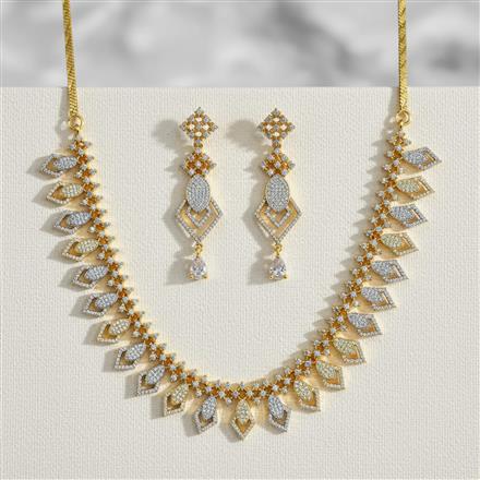 Cubic Zirconia Classic Necklace Set With Mehndi 2 Tone Rhodium Plating