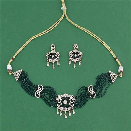 Cz Mala Necklace Set With Mehndi Plating