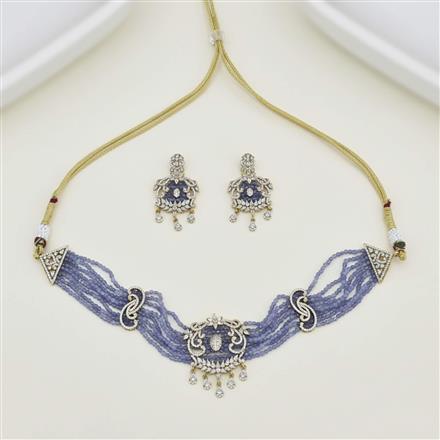 Cz Mala Necklace Set With Mehndi Plating