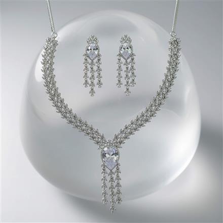 Cubic Zirconia Classic Necklace Set With Rhodium Plating