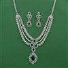 Cz 3 Line Necklace Set With Rhodium Plating