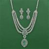 Cz 3 Line Necklace Set With Rhodium Plating