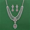 Cz 3 Line Necklace Set With Rhodium Plating