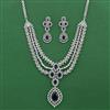 Cz 3 Line Necklace Set With Rhodium Plating