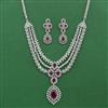 Cz 3 Line Necklace Set With Rhodium Plating