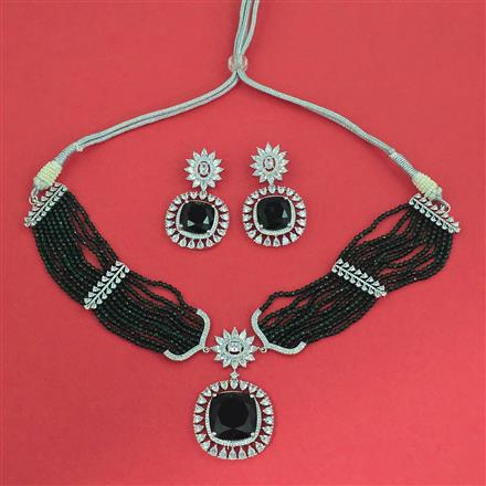 Cubic Zirconia Choker Necklace Set With Rhodium Plating