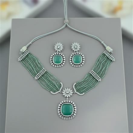 Cubic Zirconia Choker Necklace Set With Rhodium Plating