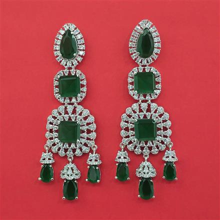 Cubic Zirconia Long Earring With Rhodium Plating