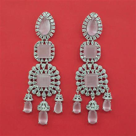 Cubic Zirconia Long Earring With Rhodium Plating