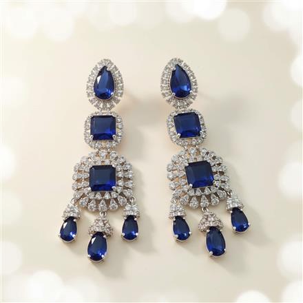 Cubic Zirconia Long Earring With Rhodium Plating