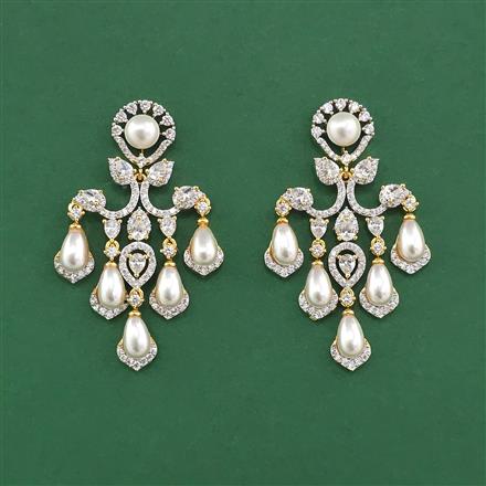 Cz Classic Earring With Mehndi 2 Tone Rhodium Plating