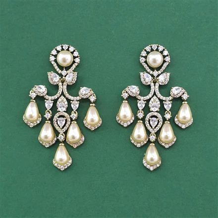 Cz Classic Earring With Mehndi 2 Tone Rhodium Plating