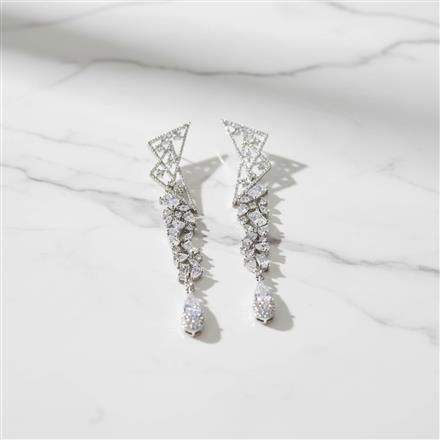 Cz Classic Earring With Rhodium Plating