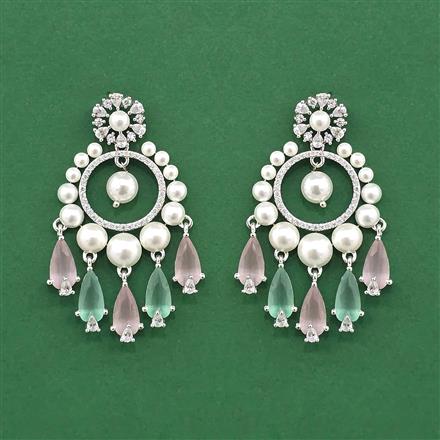 Cz Moti Earring With Rhodium Plating